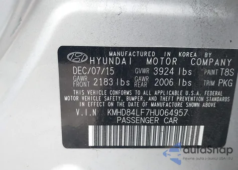 2017 Hyundai Elantra Se from USA, damaged, VIN KMHD84LF7HU064957
